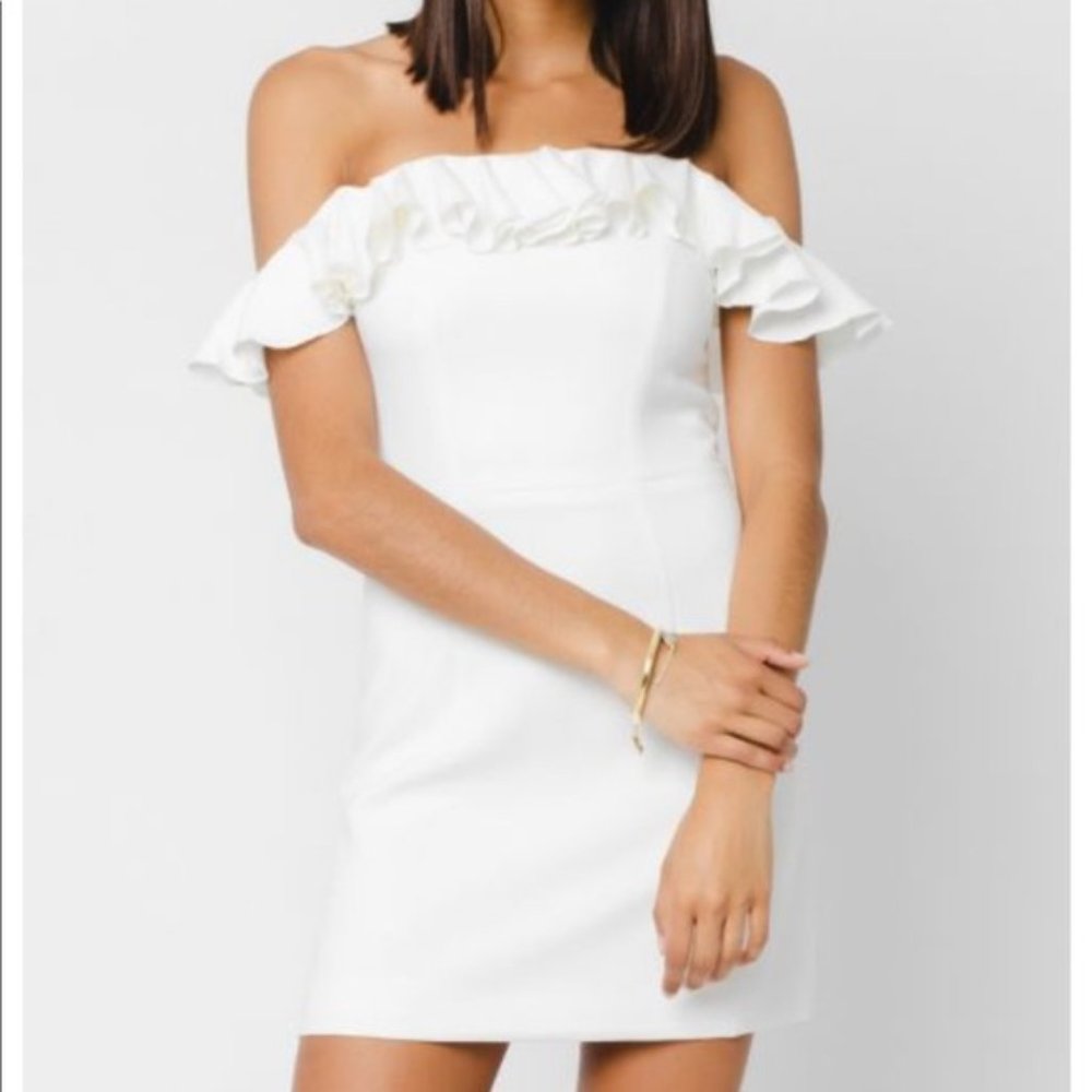 French Connection White Whisper Off the Shoulder Ruffle Dress